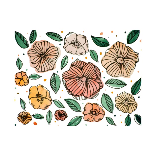 Watercolor and ink flowers - vintage by wackapacka