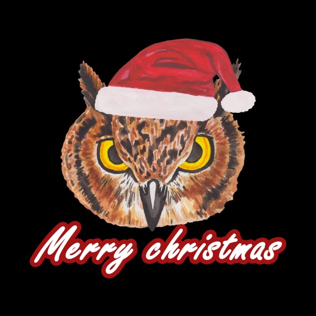 Christmas owl in a santa hat by deadblackpony