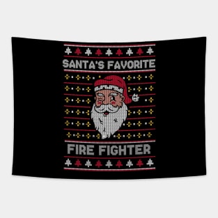 Santa's Favorite Fire Fighter // Funny Ugly Christmas Sweater // Fireman Holiday Xmas Tapestry