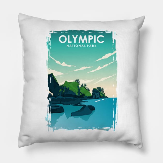 Olympic National Park Travel Poster Pillow by jornvanhezik