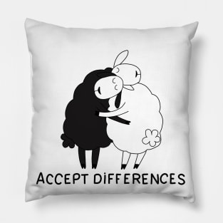 Black sheep and white sheep Pillow