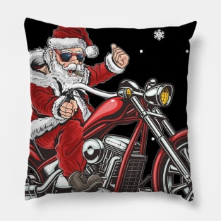 Santa Claus Riding A Motorbike Christmas Funny Pillow