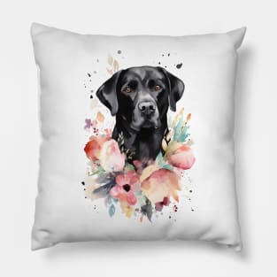 Pet Dog Portrait, Dog Owner Gift Idea, Cute Black Lab Watercolor Dog Portrait Pillow