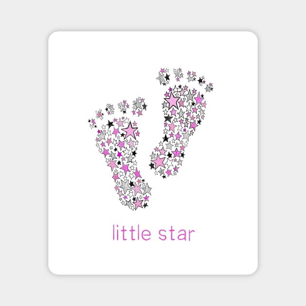 Little Star Cute Baby Feet - Pink Print Magnet by Maddybennettart