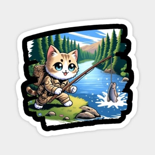 Feline Nature Lover Fishing Kitten Hiking Cute Cat Magnet