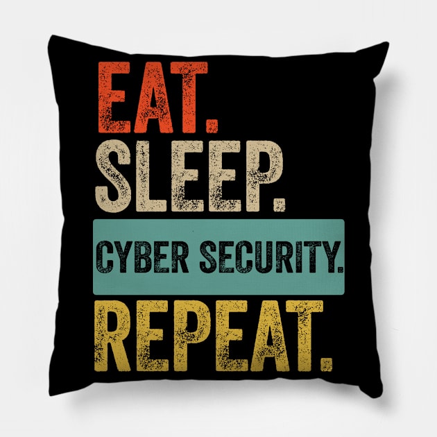 Eat sleep cyber security repeat retro vintage Pillow by Lyume