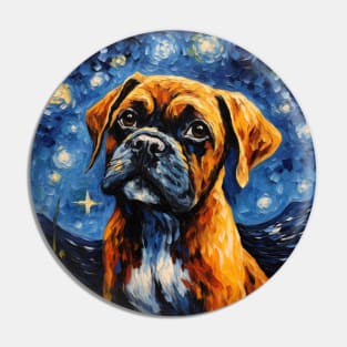 Boxer Puppy Painted in Starry Night style Pin