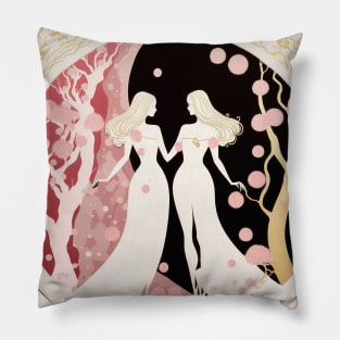 Lovers in the Woods - Two Women in a Beautiful Forest Landscape Pillow