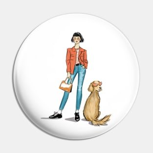 My Dog and Me in Chic Orange Glasses Pin