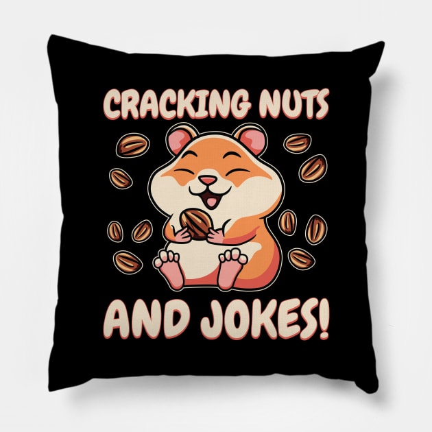 Cute Hamster Cracking Nuts And Jokes Pillow by JS Arts