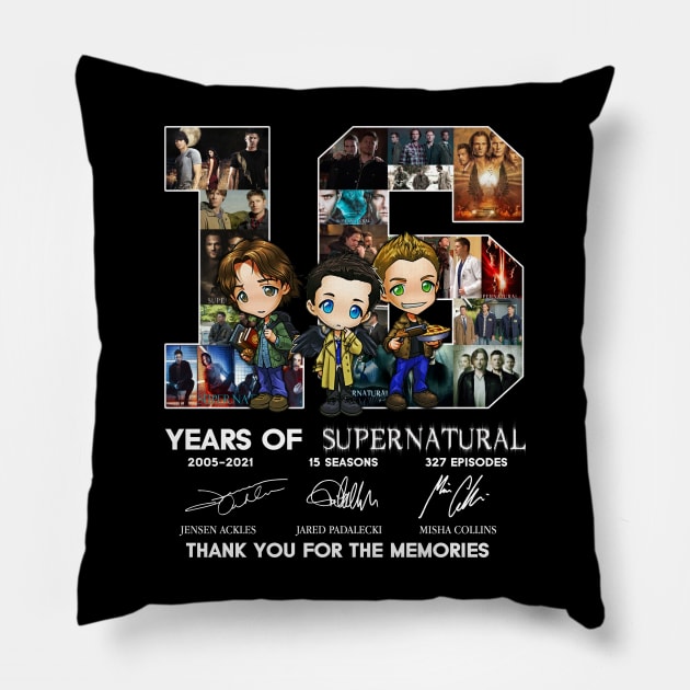 16 Years Of Supernatural Signature Thank You Pillow by Den Tbd