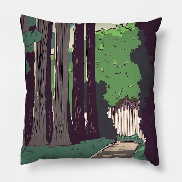 Japanese Woodland path Pillow by nickemporium1