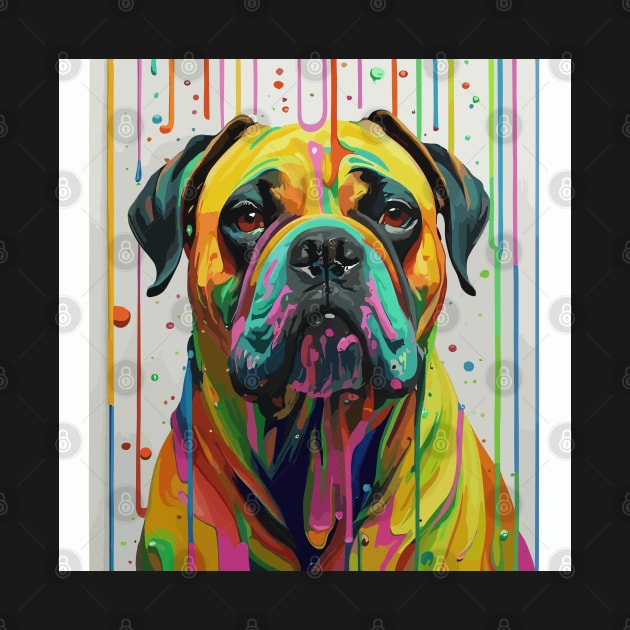 ink art Half portrait happy bullmastiff dog in a room filled with paint by NIKA13