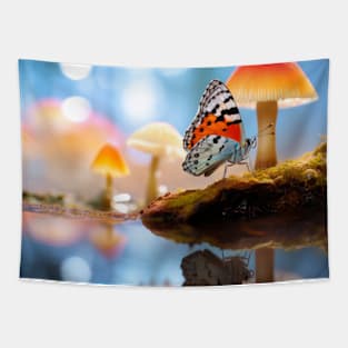 Butterfly Mushroom Nature Serene Calm Tapestry