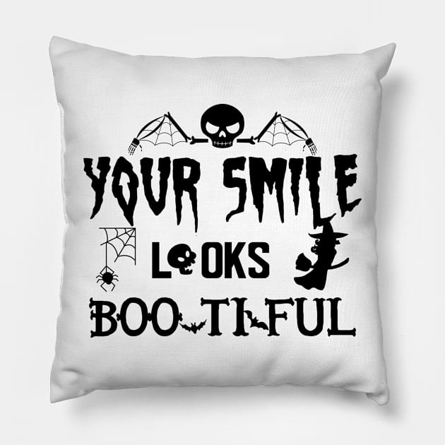 Halloween - Your smile looks bootiful Pillow by KC Happy Shop