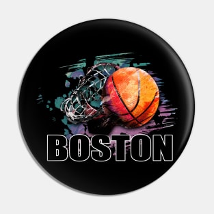 Retro Pattern Boston Basketball Classic Style Pin