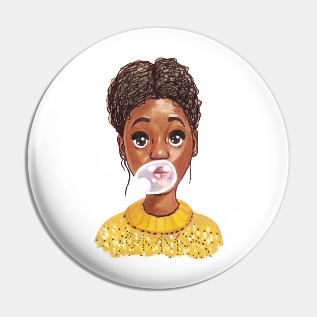 Afro-Amrican girl with chewing gum Pin by tetiana12.art