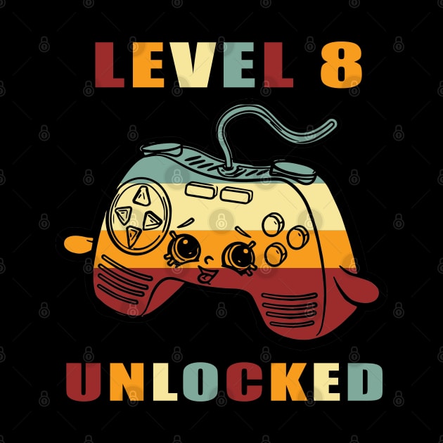 Level 8 Unlocked 8th Birthday vintage funny Gift idea for Gamers by Smartdoc