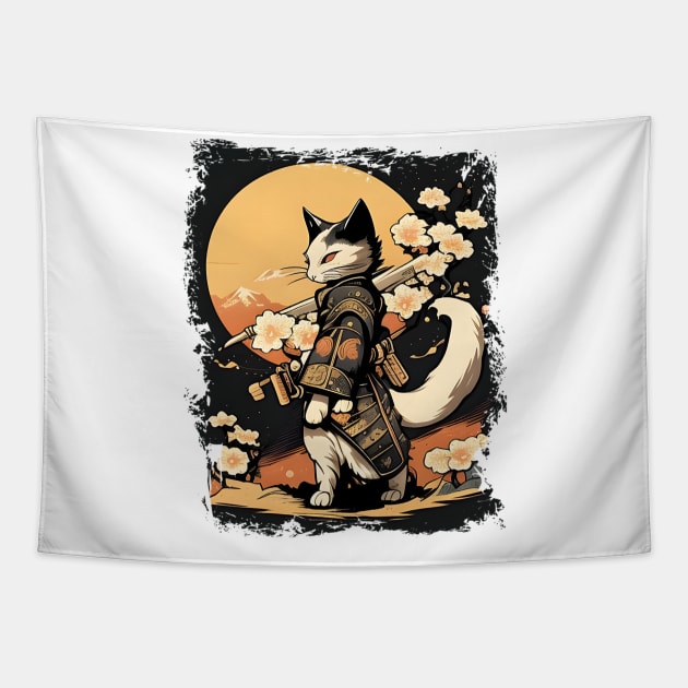 Japanese Cat Samurai Katana Sameowrai Anime Funny Tapestry by Johnathan Allen Wilson