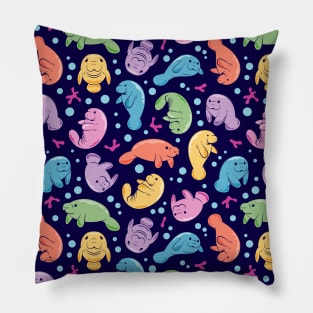 Cute Manatee Colorful Underwater Pattern Pillow