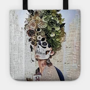 Collage Skull Woman Flowers Tote