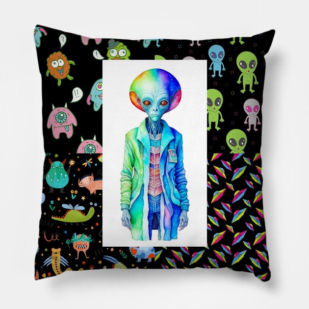AI Alien patern Pillow by Dress Wild