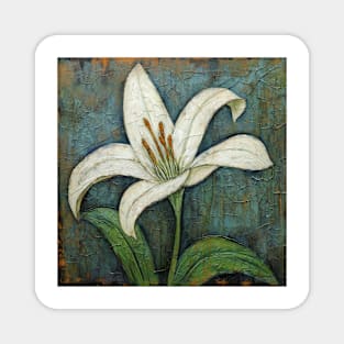 Simple Folk Art White Lily Flower Magnet