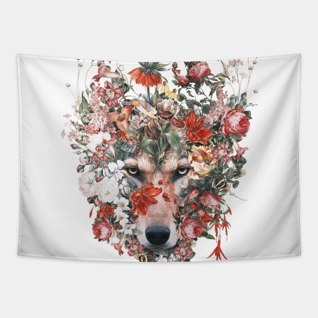 Flower wolf Tapestry by rizapeker