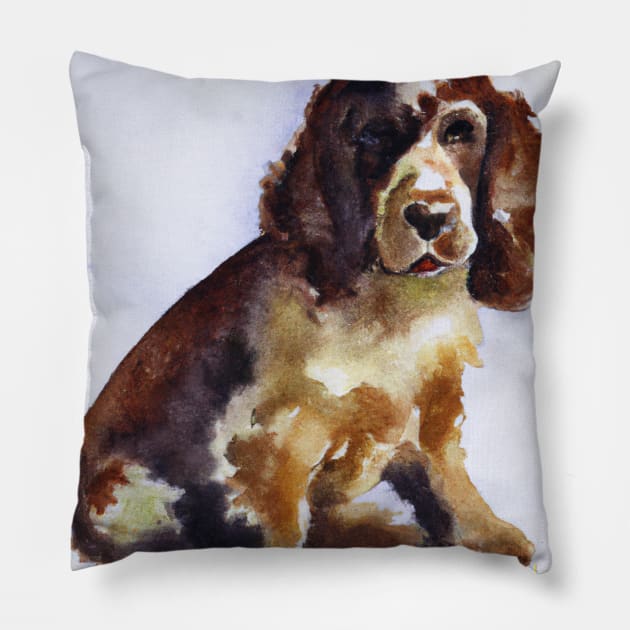 Spaniel Watercolor Painting - Dog Lover Gifts Pillow by Edd Paint Something