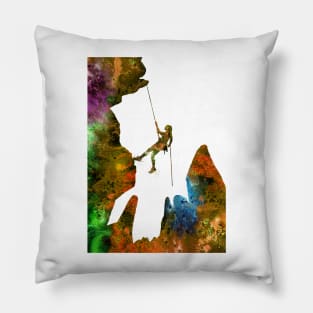 Rock climbing extreme sport woman Pillow