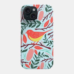 Christmas Forest Bird Green and Red Leafes Phone Case