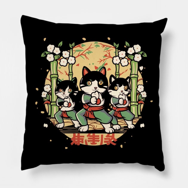 Kung Fu Kitten Clan, Chinese Cartoon Style Pillow by SimpliPrinter