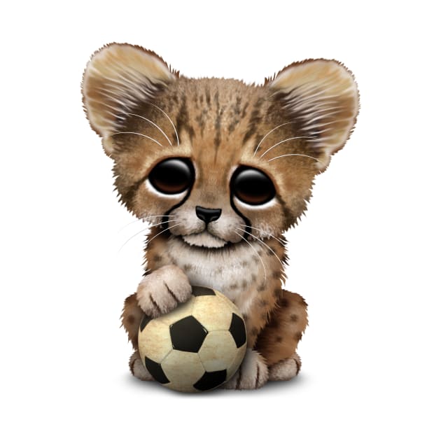 Cheetah Cub With Football Soccer Ball by jeffbartels