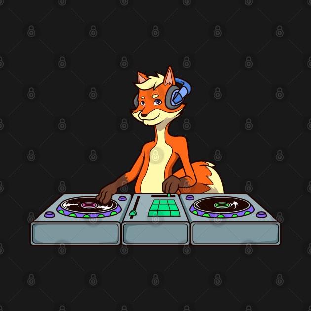 Cartoon fox DJ at turntable by Modern Medieval Design