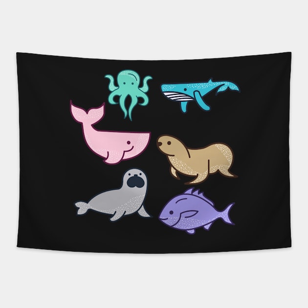 kawaii cute cartoon sea animal Tapestry by choiyoojin