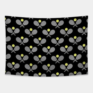 Tennis Seamless Pattern - Racket and Ball on Black Background Tapestry