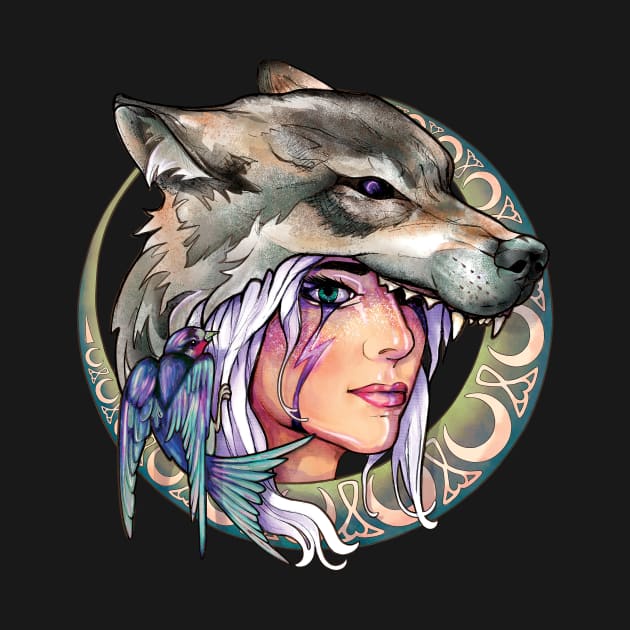 Wolf & Swallow - Art Nouveau Medallion [FOREST] by Lix