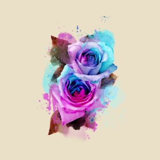 Blue and pink watercolour rainbow roses T-Shirt