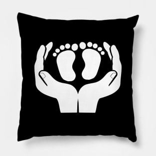 Hands holding baby feet silhouette Pillow