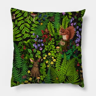 Forest life- squirrel, bird and rabbit Pillow