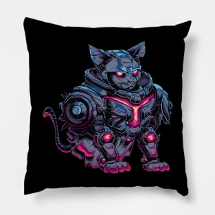 Mechatronic Feline: Cyberpunk Cat from the Future Pillow