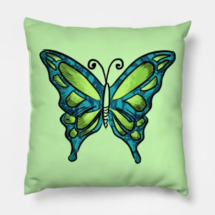 Blue Green Butterfly Pillow