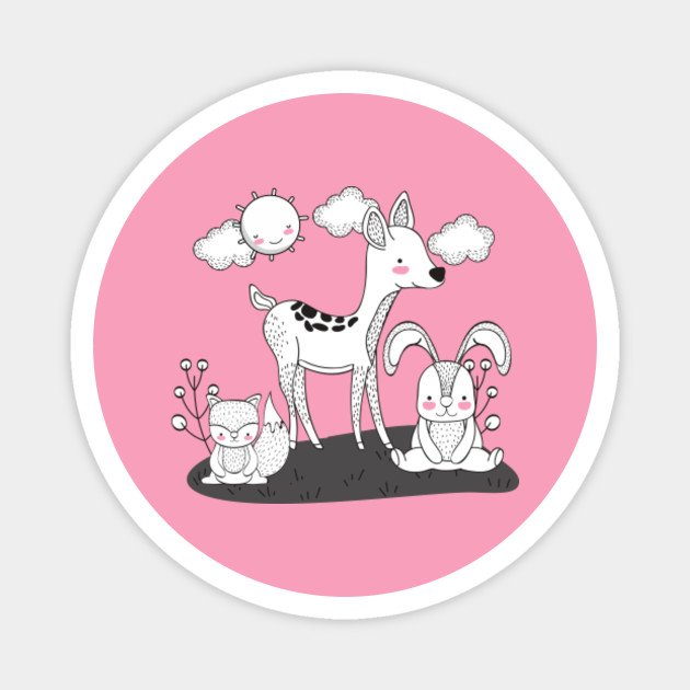 Forest Animals Drawing In Black And White Forest Animals Magnet Teepublic