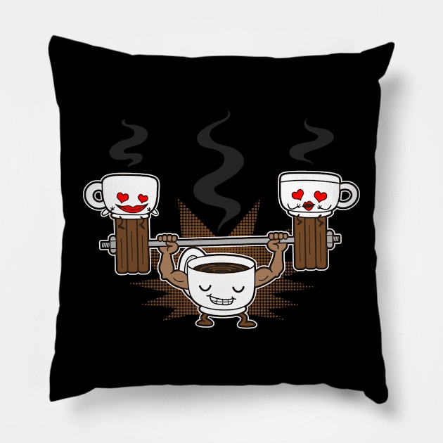 Strong Coffee Funny Bodybuilder Coffee Cartoon Gift For Coffee Lovers Pillow by Originals By Boggs