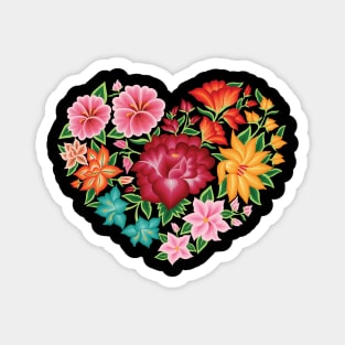 Mexican Embroidery Style Heart Design from Oaxaca, México (Black Background) Magnet