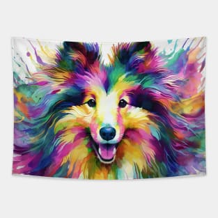 Abstract painting of a Sheltie Dog Tapestry