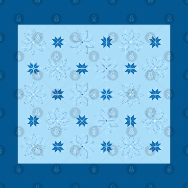 Snowflake pattern made of shining geometrical elements in cool shades of blue by happyMagenta