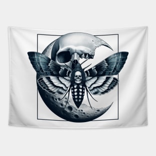 Goth Spooky Skull Moth Moon Tapestry