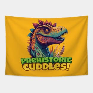 Prehistoric Cuddles cartoon art Tapestry