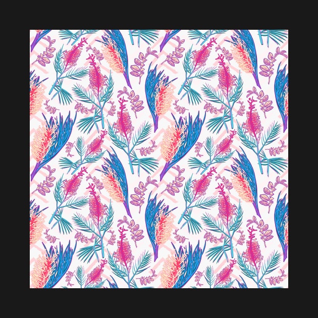 Pink and Blue Australian Native Floral Pattern by annaleebeer